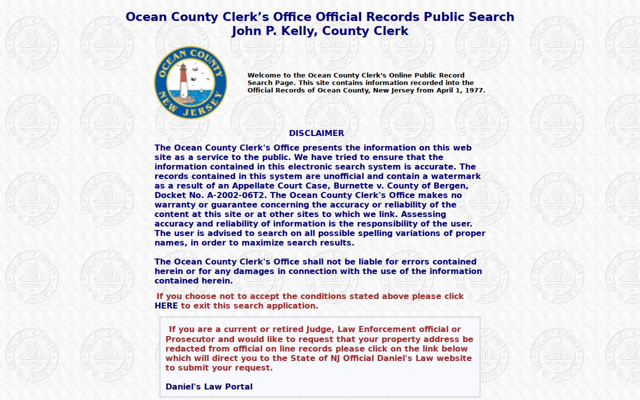 Lacey Township residents directory Ocean County recorded deed index