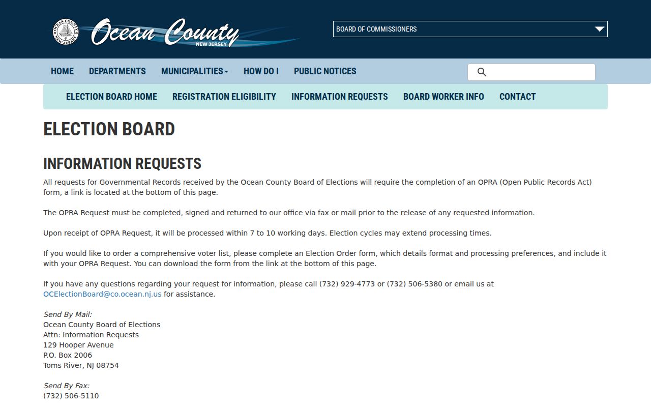 Lacey Township neighbors Ocean County voter information request page