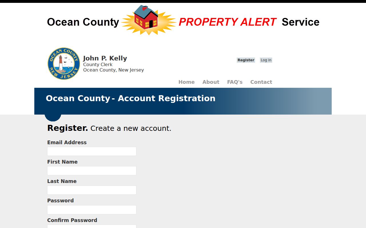 Lacey Township previous residents property alert registration screen